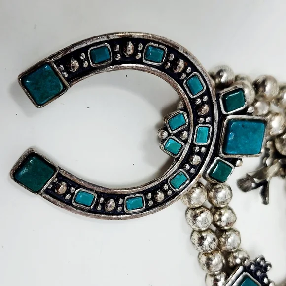 Vintage Sancrest Southwestern Squash Blossom Necklace – Turquoise & Silver Tone - Picture 16 of 16